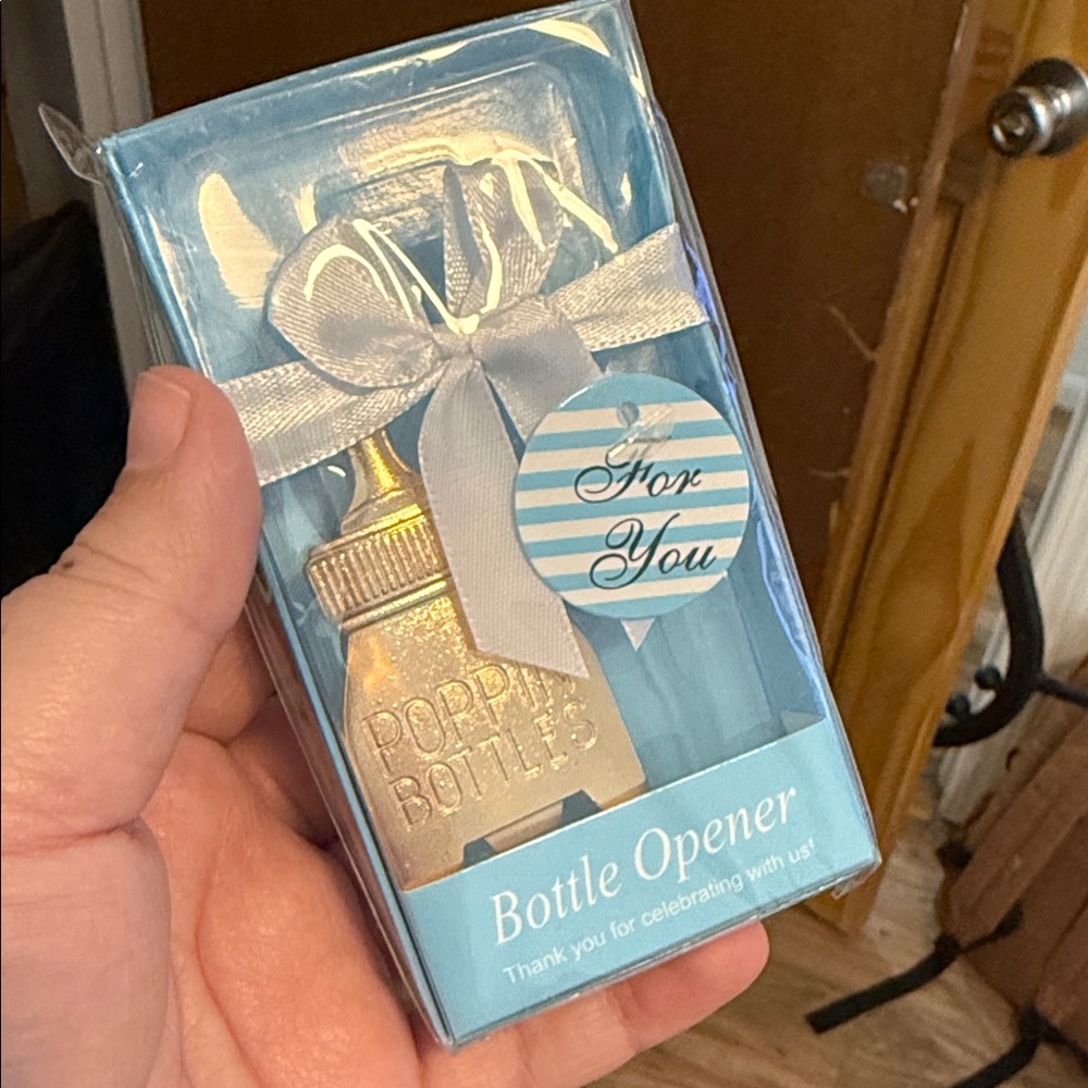 Gold Baby Bottle Bottle Opener - Blue Gift Box